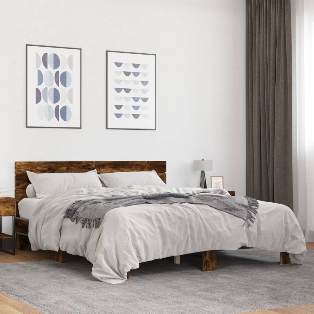 Bedframe Bewerkt Hout En Metaal Eiken
