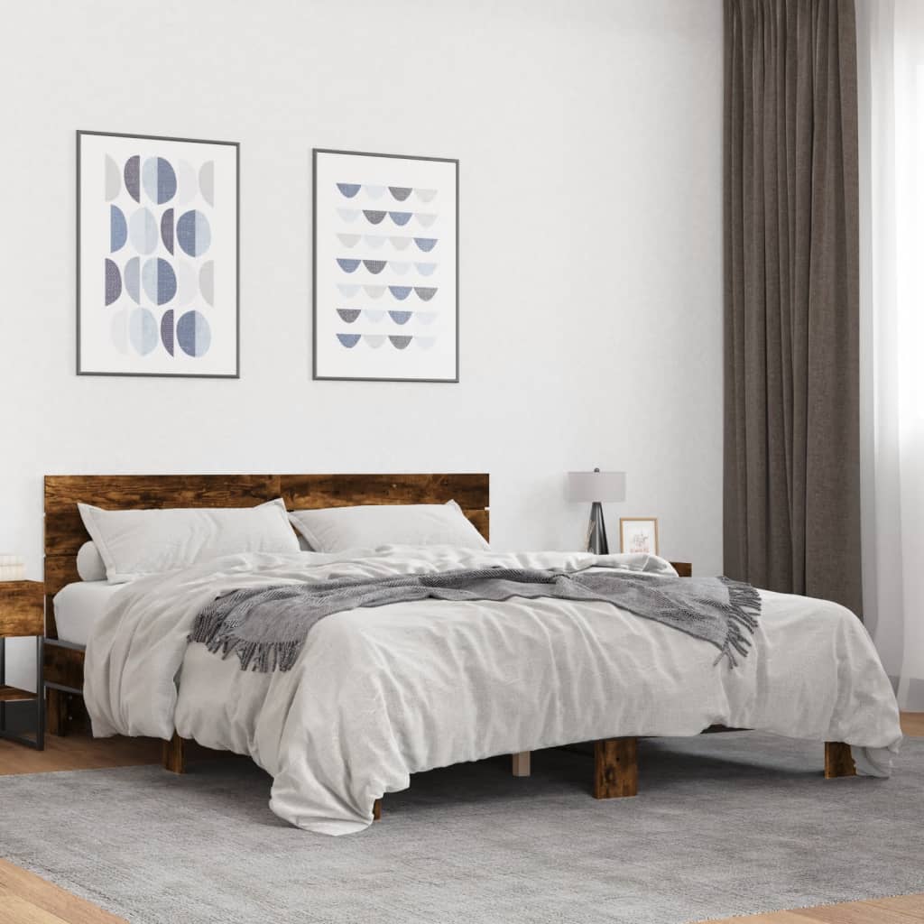 Bedframe Bewerkt Hout En Metaal Eiken