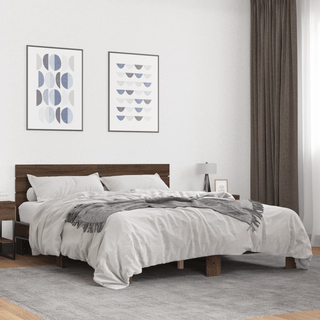 Bedframe Bewerkt Hout En Metaal Eiken