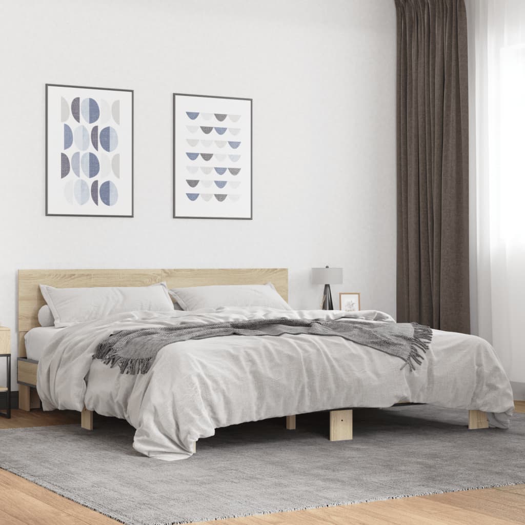 Bedframe Bewerkt Hout En Metaal