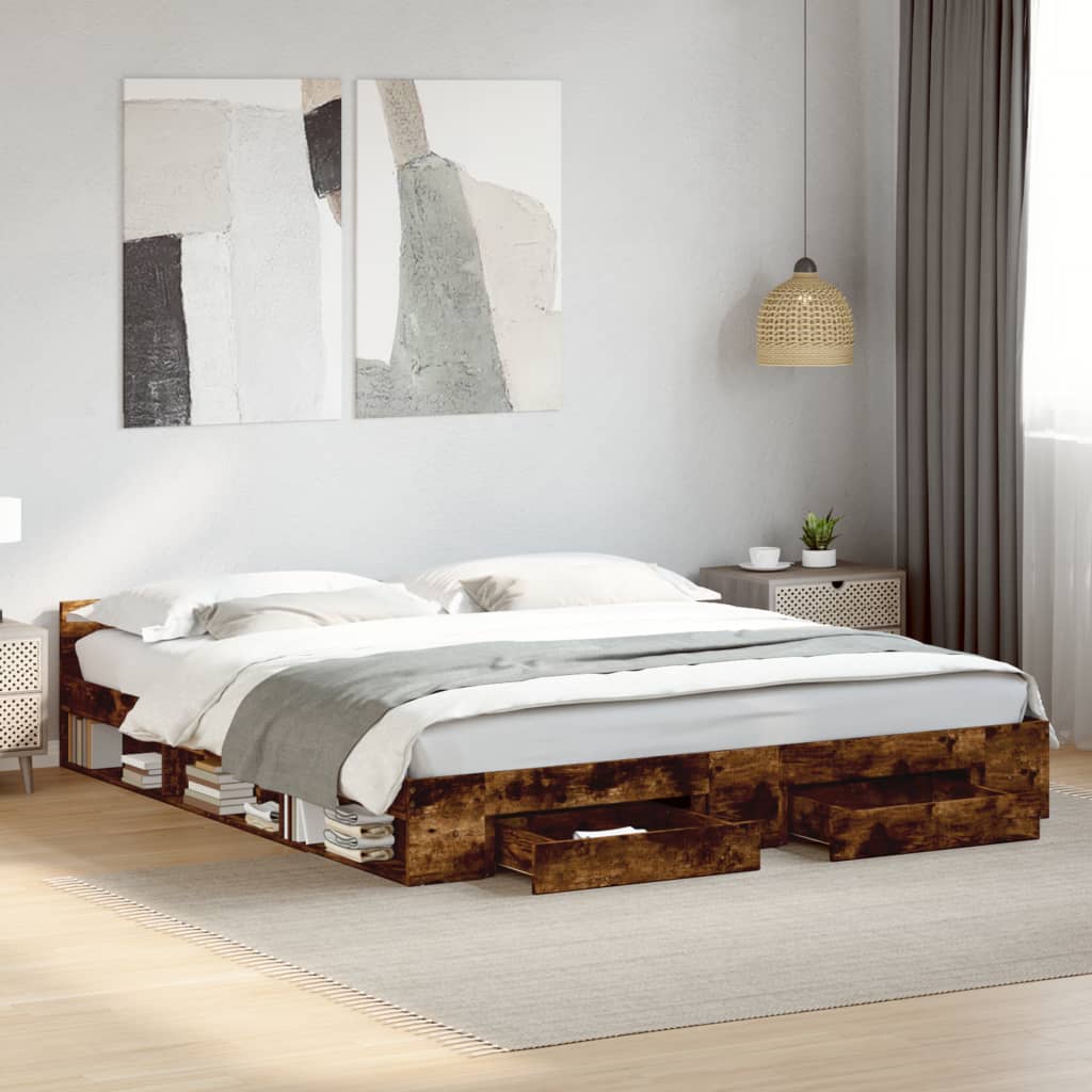 Bedframe Met Lades Bewerkt Hout Kleurig