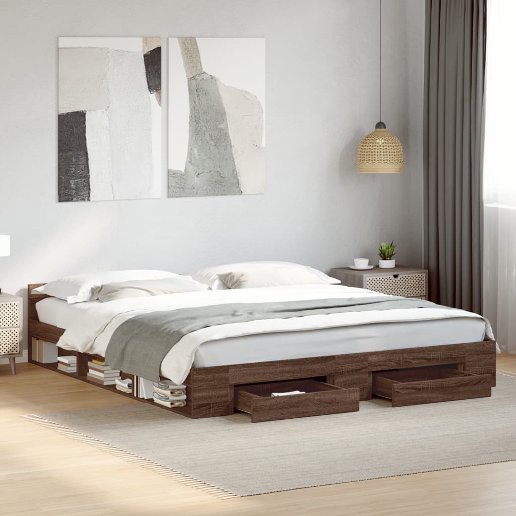 Bedframe Met Lades Bewerkt Hout Kleurig