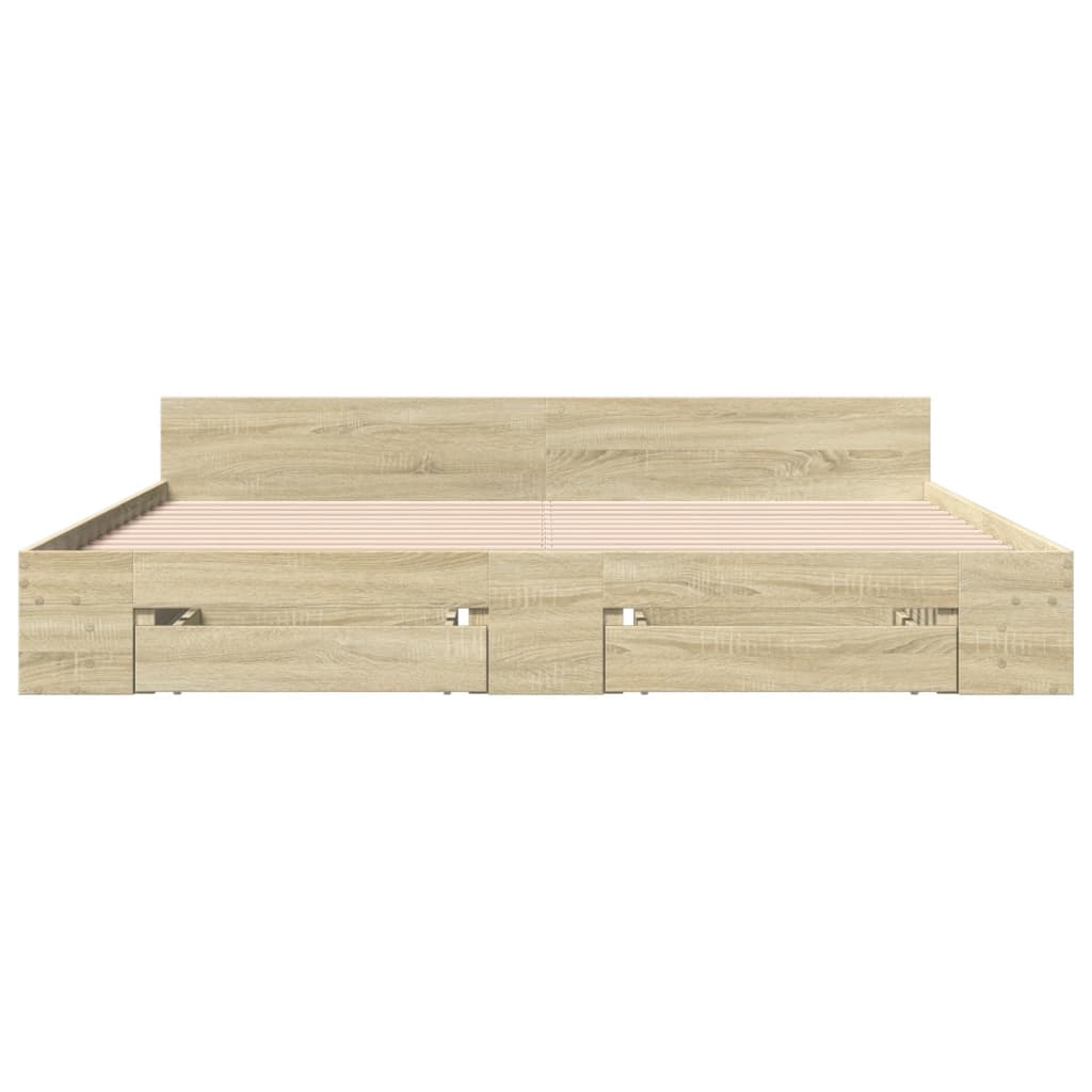 Bedframe Met Lades Bewerkt Hout Kleurig