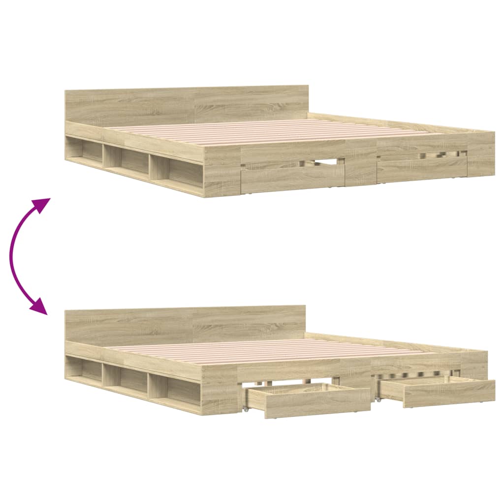 Bedframe Met Lades Bewerkt Hout Kleurig