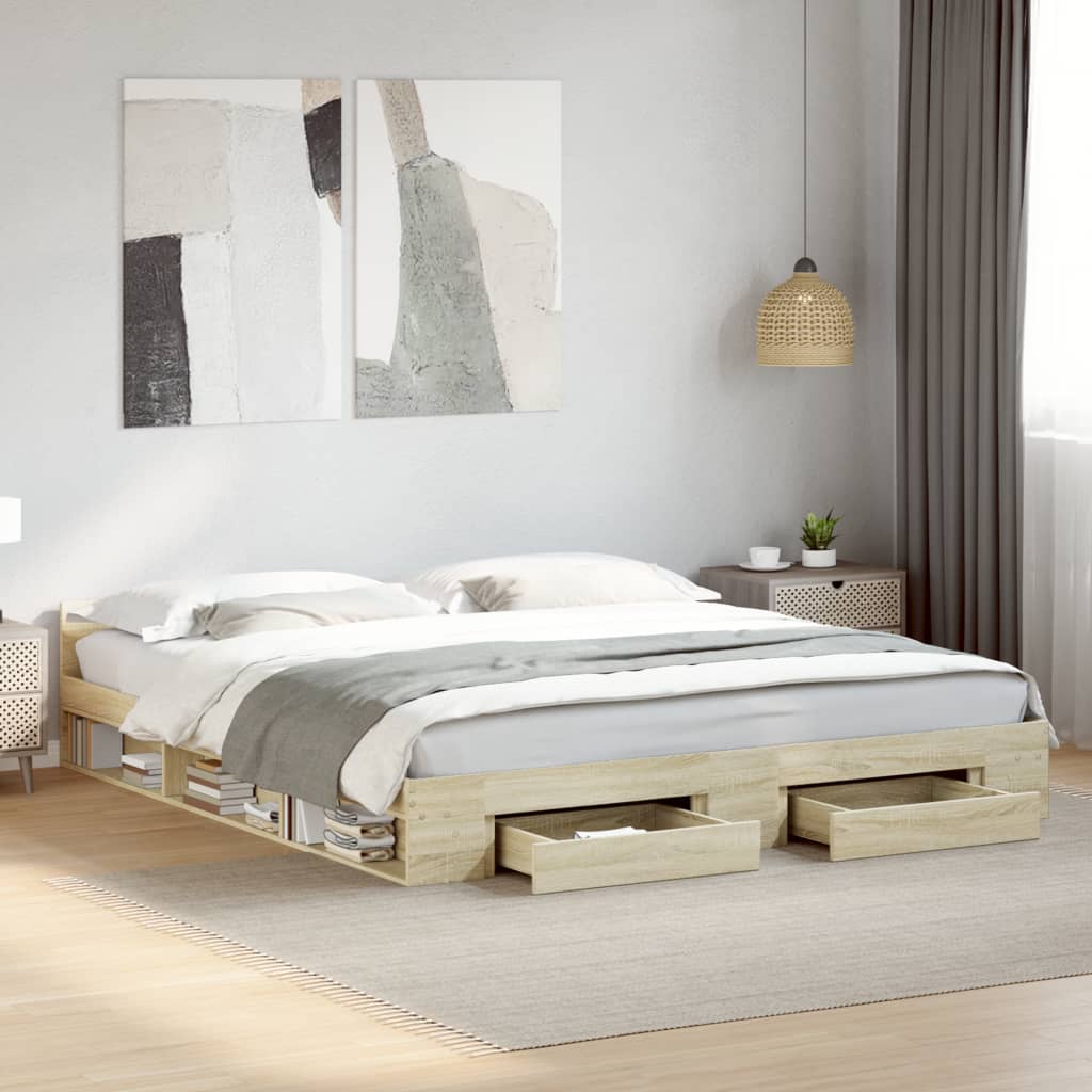Bedframe Met Lades Bewerkt Hout Kleurig
