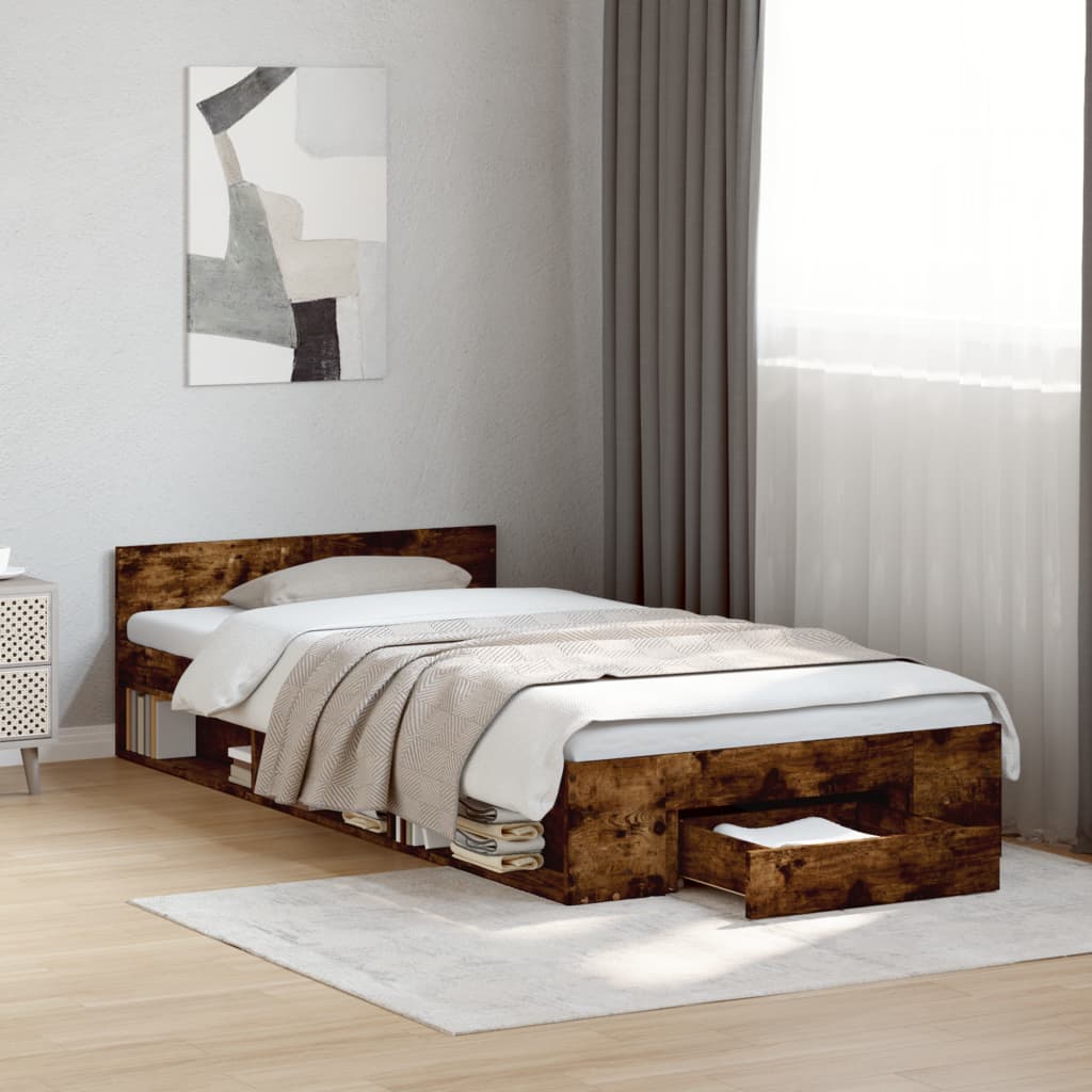 Bedframe Met Lades Bewerkt Hout Kleurig