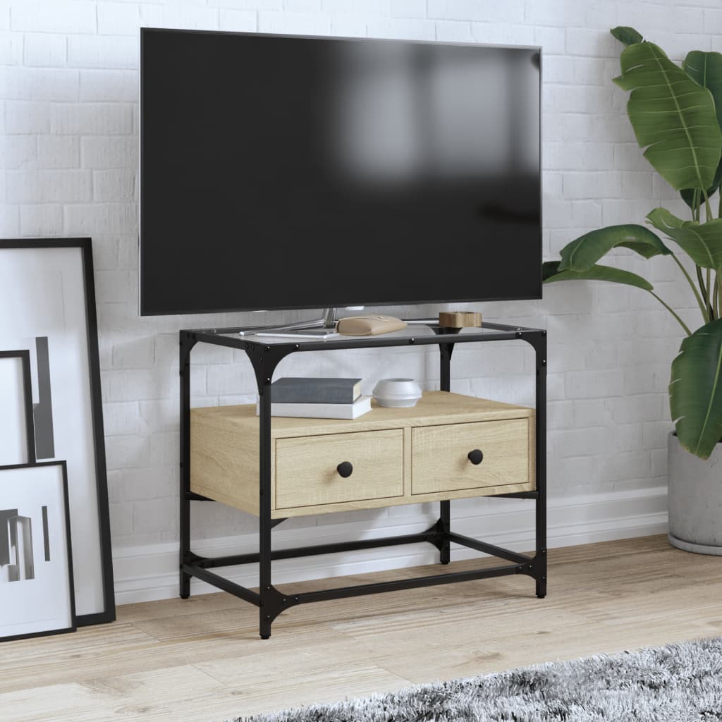 Tv-Meubel Met Glazen Blad 98X35X51 Cm Bewerkt Hout