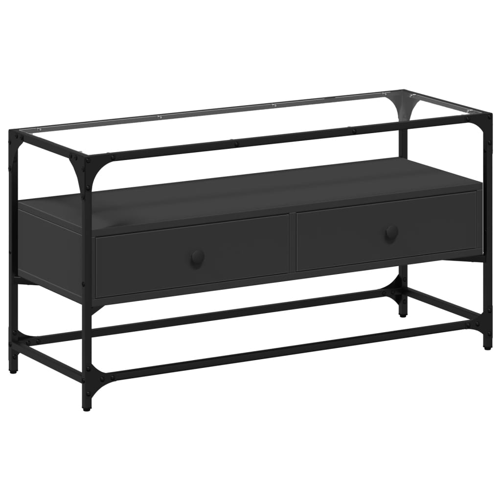 Tv-Meubel Met Glazen Blad 98X35X51 Cm Bewerkt Hout