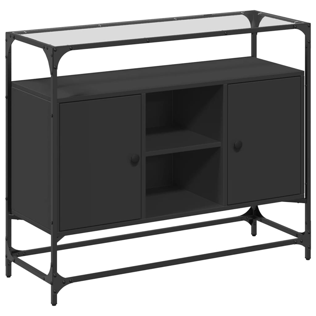 Dressoir Met Glazen Blad 98X35X81 Cm Bewerkt Hout