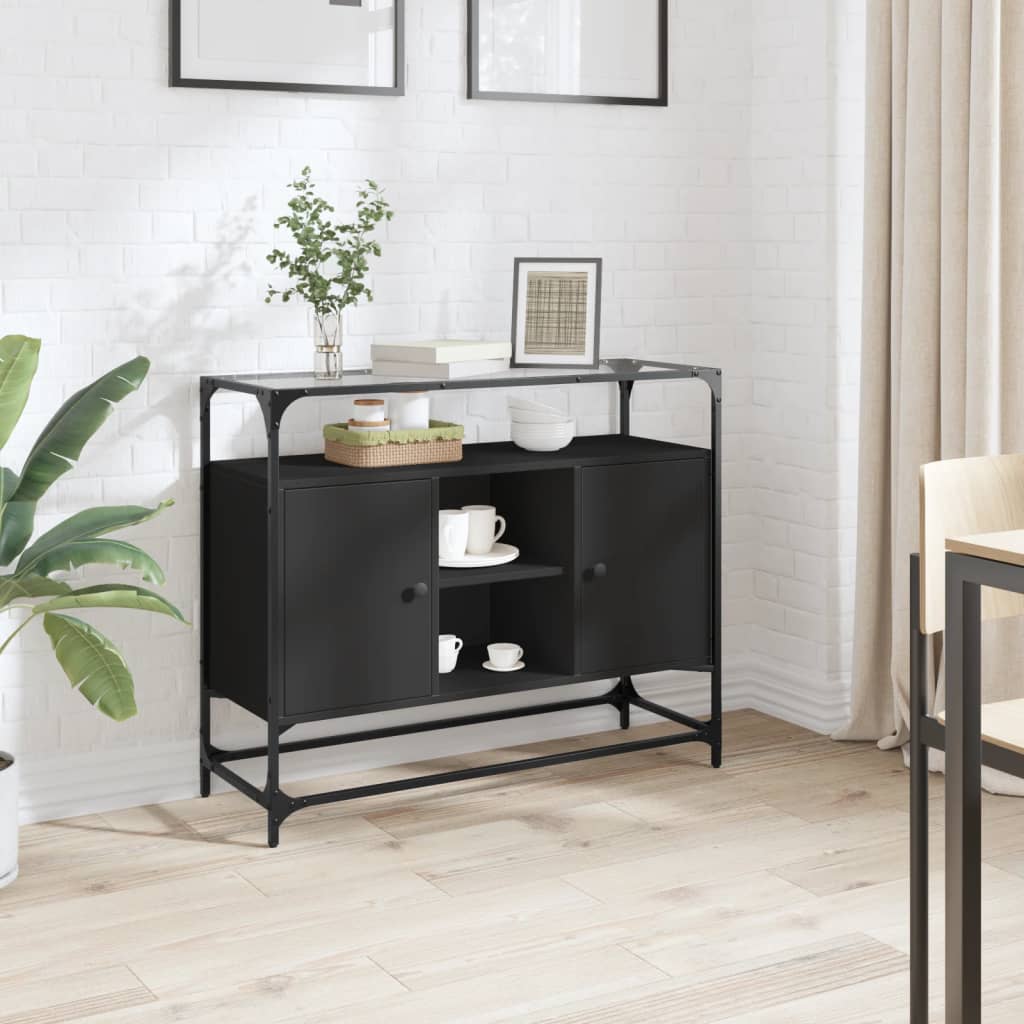 Dressoir Met Glazen Blad 98X35X81 Cm Bewerkt Hout