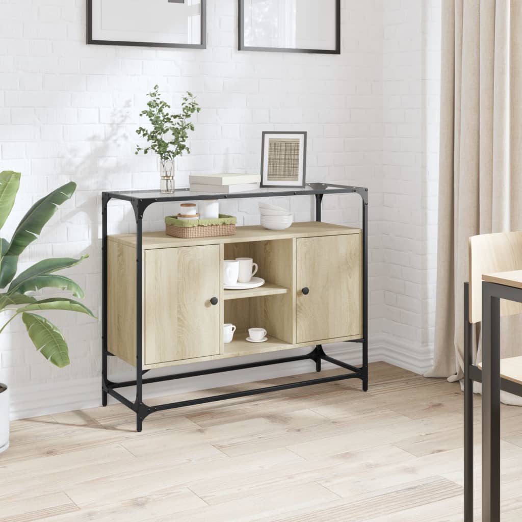 Dressoir Met Glazen Blad 98X35X81 Cm Bewerkt Hout