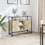 Dressoir Met Glazen Blad 98X35X81 Cm Bewerkt Hout
