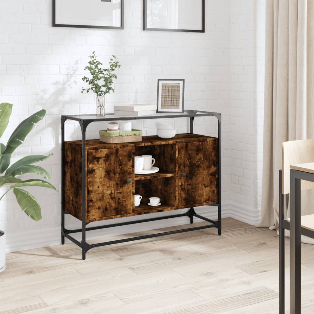 Dressoir Met Glazen Blad 98X35X81 Cm Bewerkt Hout