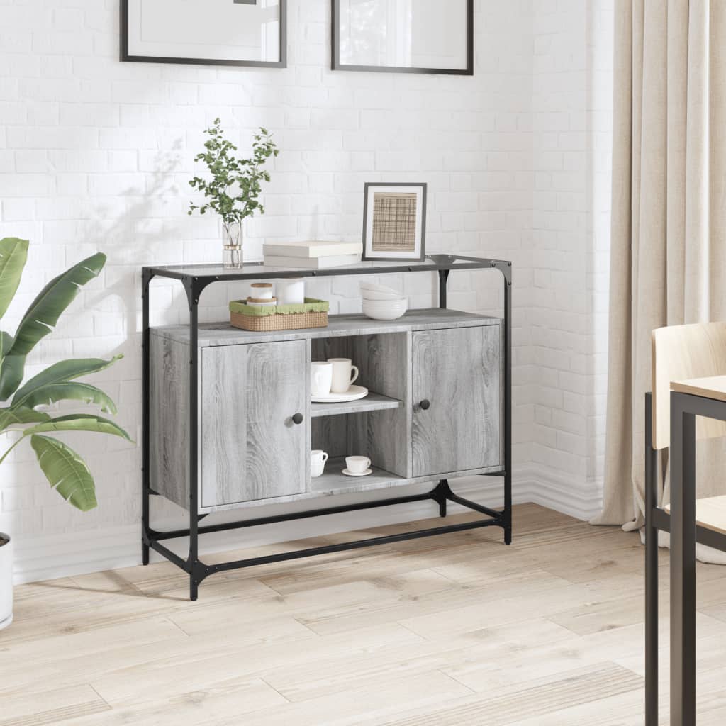 Dressoir Met Glazen Blad 98X35X81 Cm Bewerkt Hout