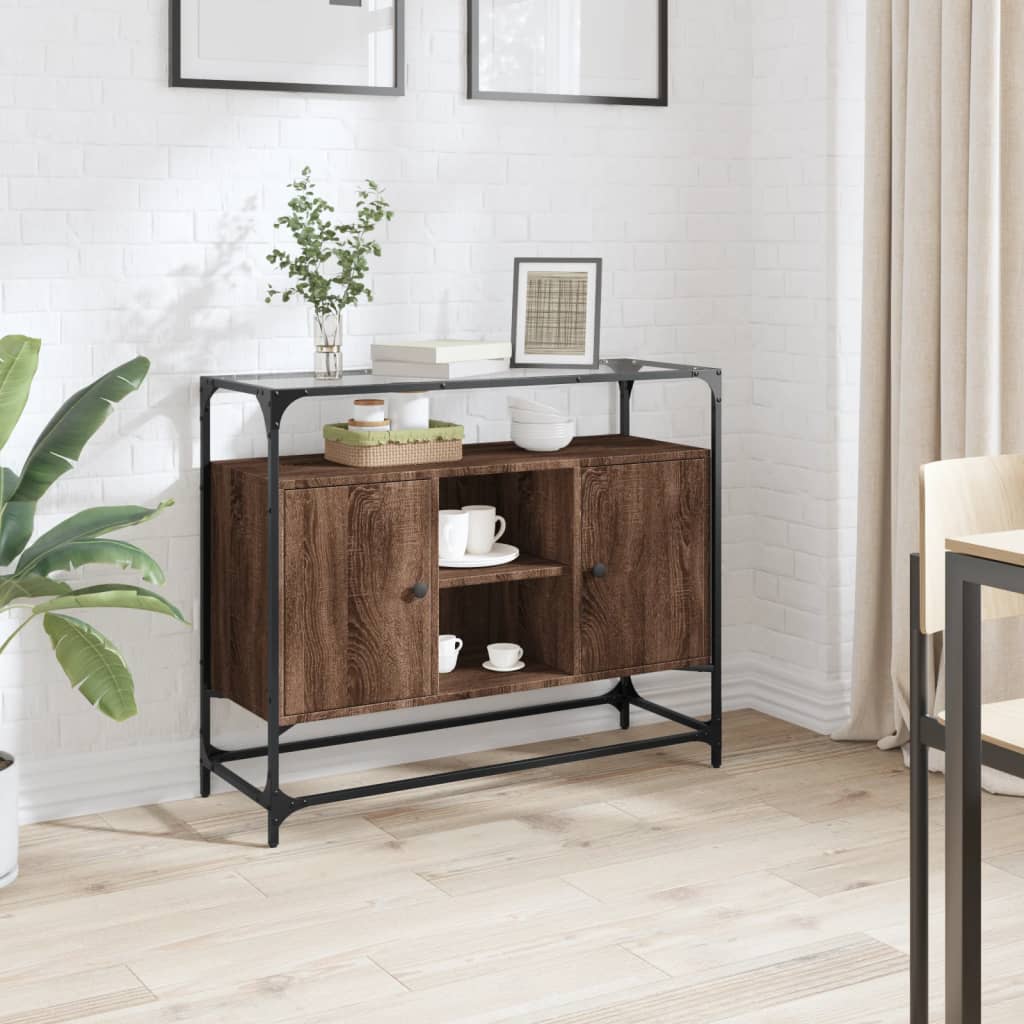 Dressoir Met Glazen Blad 98X35X81 Cm Bewerkt Hout