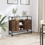 Dressoir Met Glazen Blad 98X35X81 Cm Bewerkt Hout