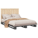 Bedframe Met Hoofdbord Massief Grenenhout Grijs 140X200 Cm Groen