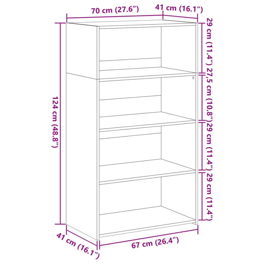 Hoge Kast 70X41X124 Cm Bewerkt Hout Eikenkleurig