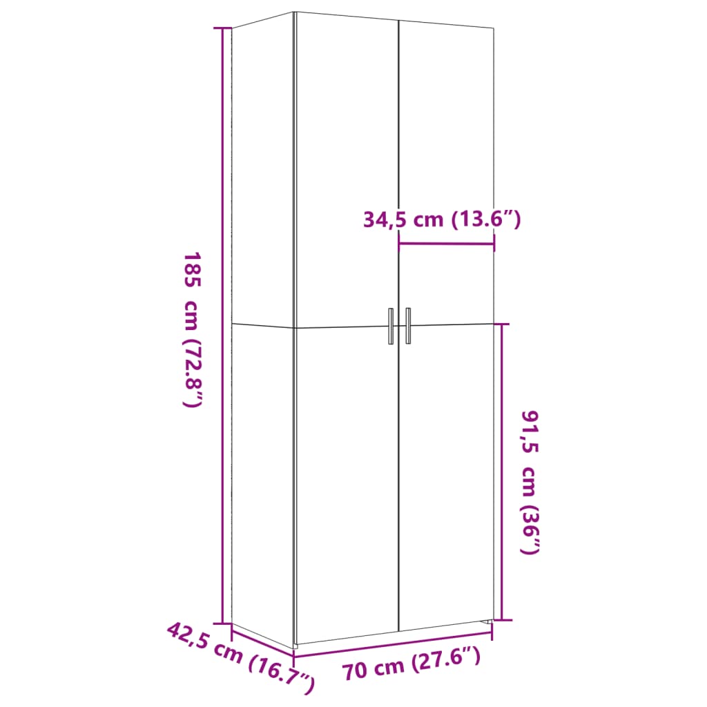 Hoge Kast 70X42,5X185 Cm Bewerkt Hout