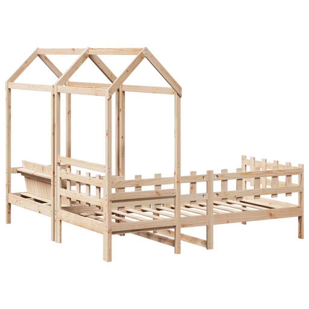 Kinderbed Met Huisje En Bankje Massief Grenenhout