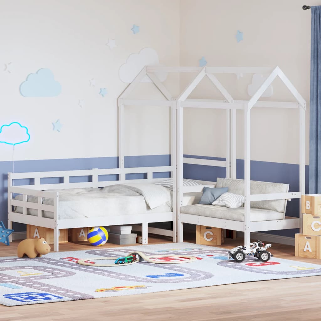 Kinderbed Met Bank En Huisje Massief Grenenhout