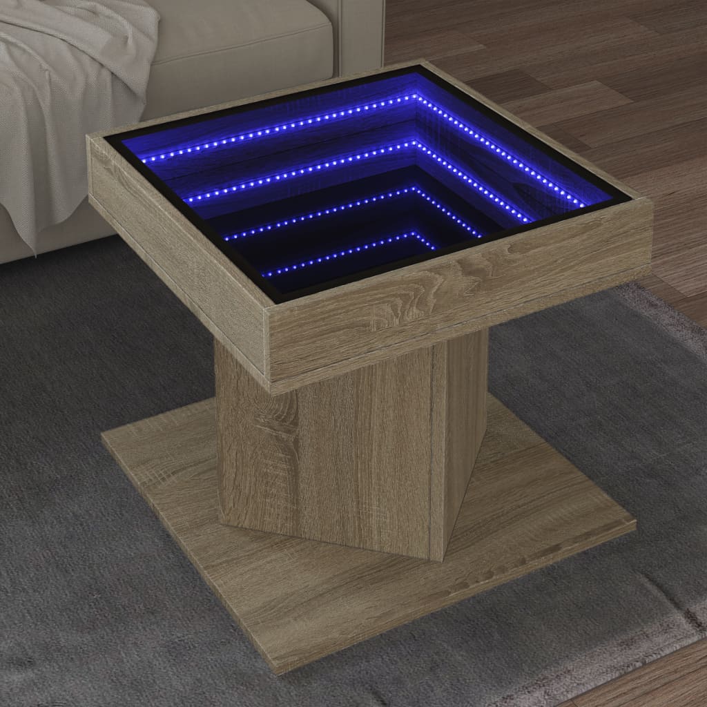Salontafel Met Led 50X50X45 Cm Bewerkt Hout Eiken