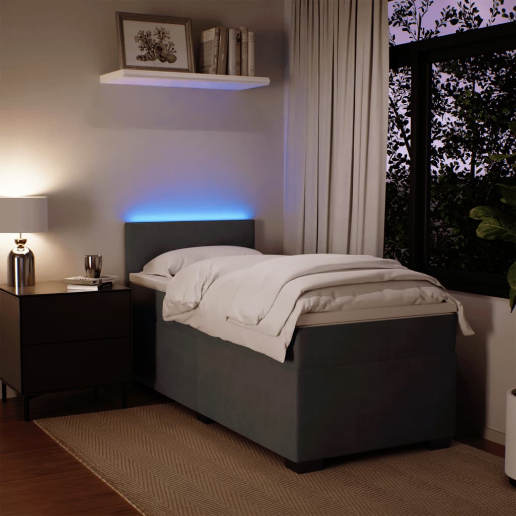 Boxspring Met Matras Fluweel Donkergrijs 1-Persoons (Alleen Au)