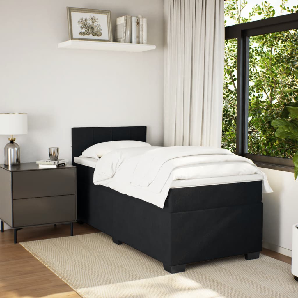 Boxspring Met Matras Fluweel Zwart 1-Persoons (Alleen Au)