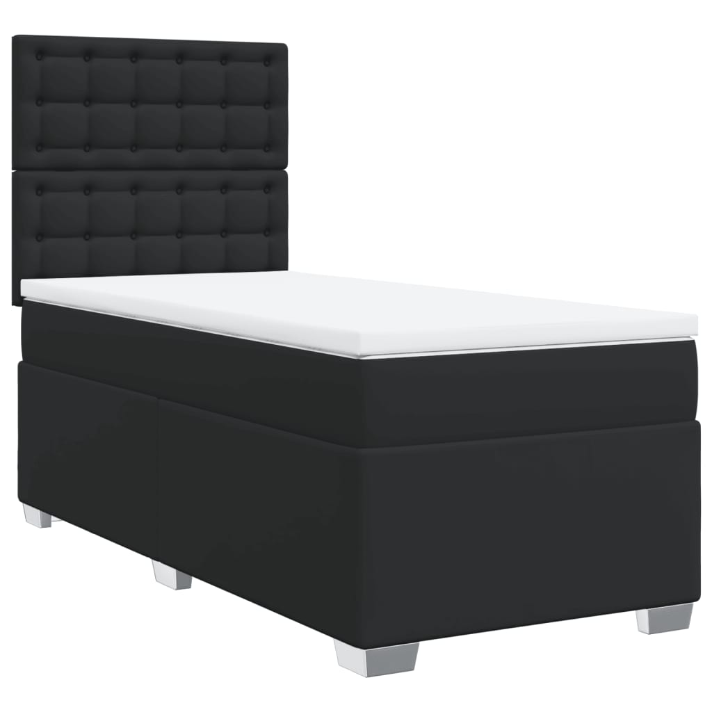 Boxspring Met Matras Kunstleer Zwart Single