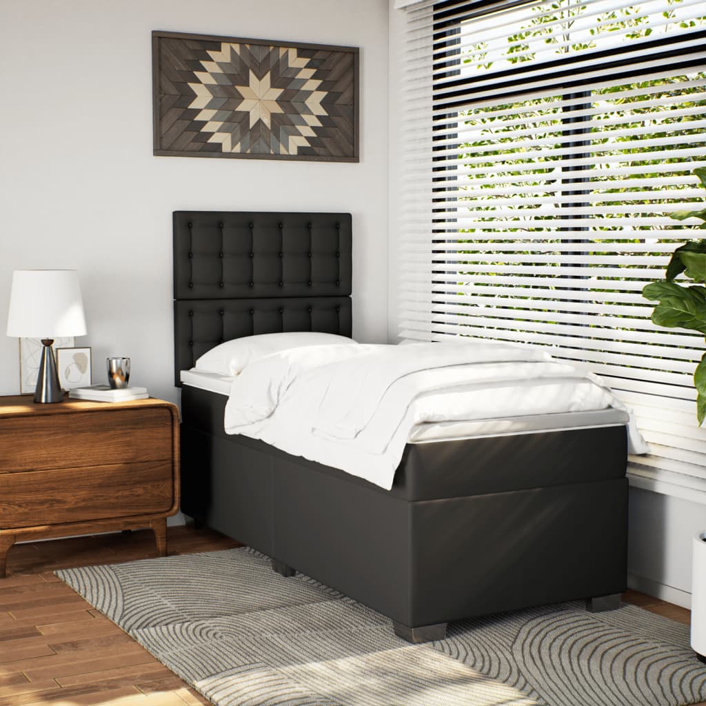 Boxspring Met Matras Kunstleer Zwart Single