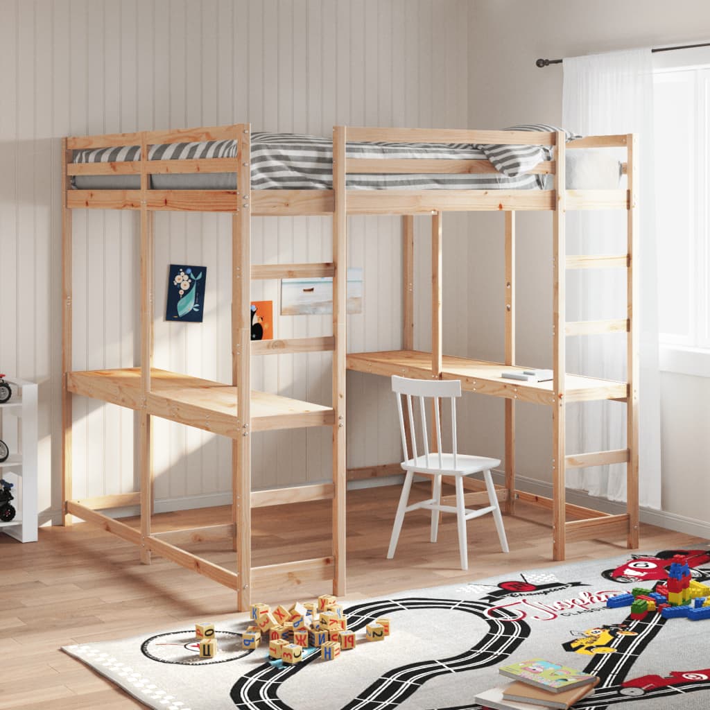 Hoogslaper Met Bureau En Ladder Grenenhout