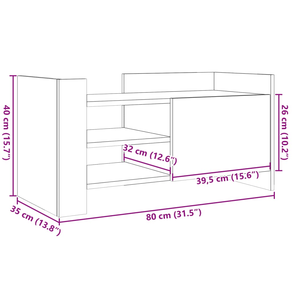 Tv-Meubel 80X35X40 Cm Bewerkt Hout Kleurig