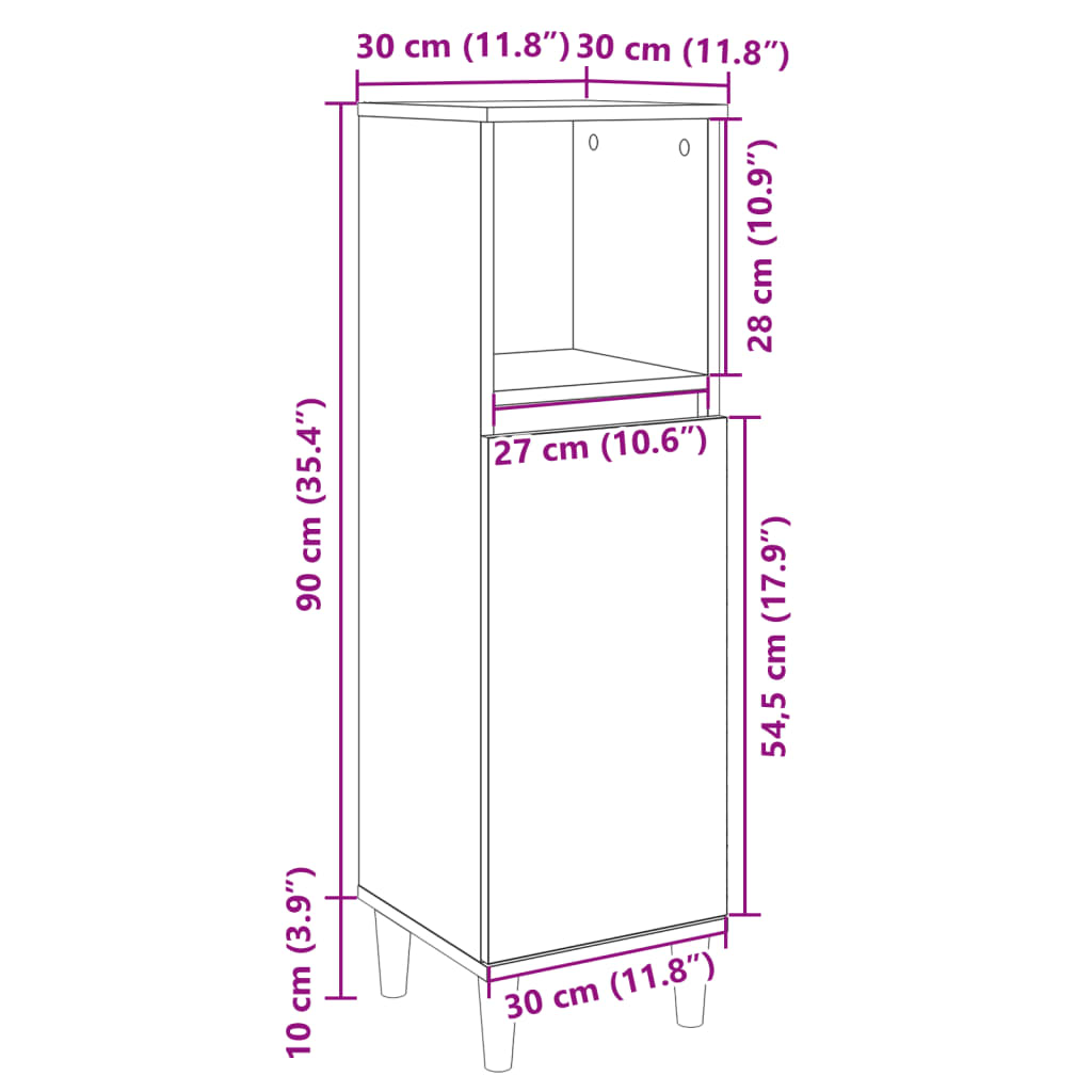 Badkamerkast 30X30X100 Cm Bewerkt Hout Kleurig