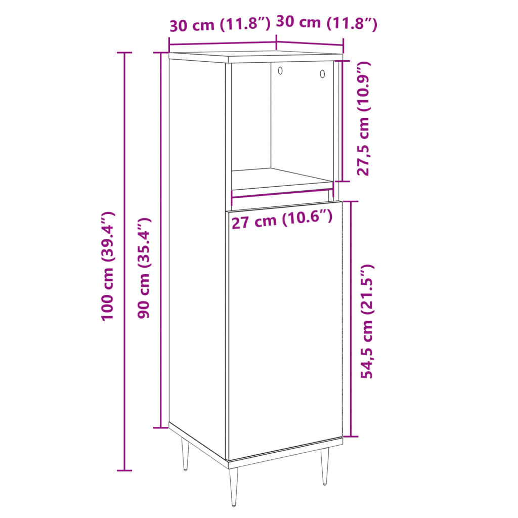 Badkamerkast 30X30X100 Cm Bewerkt Hout Sonoma Eikenkleurig Roze