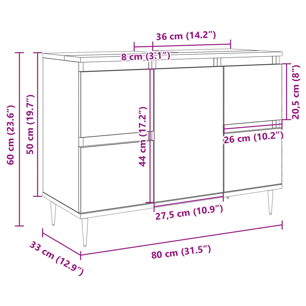 Badkamerkast 80X33X60 Cm Bewerkt Hout Sonoma Eikenkleurig