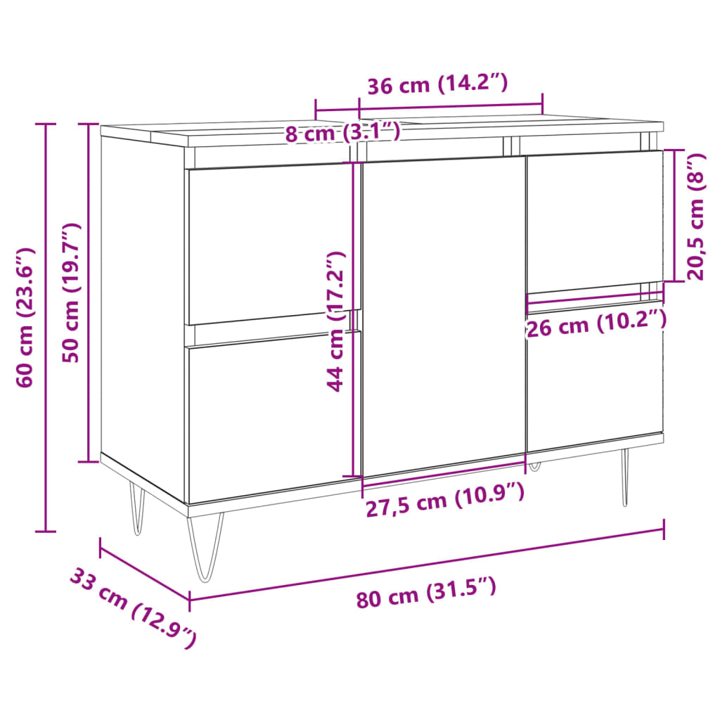 Badkamerkast 80X33X60 Cm Bewerkt Hout Sonoma Eikenkleurig