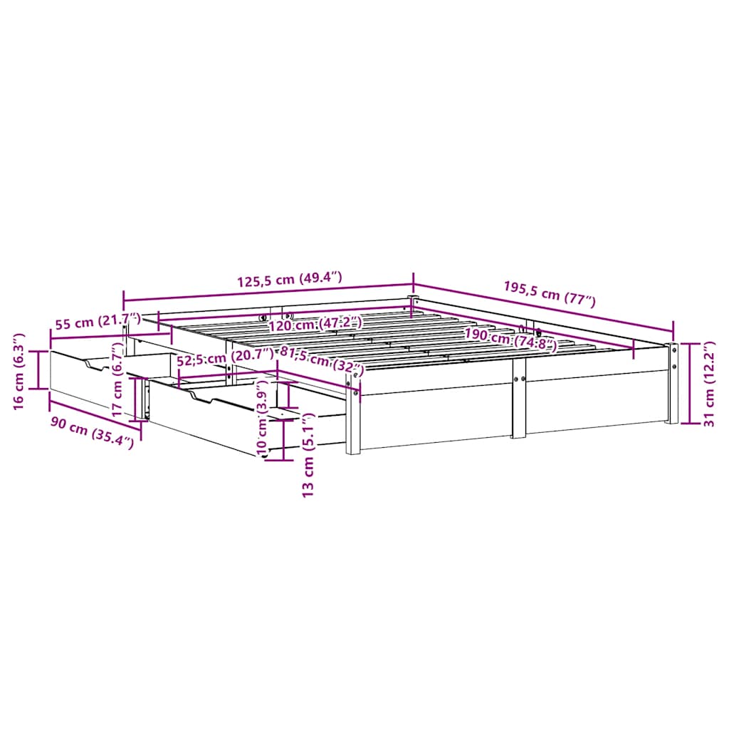 Bedframe Zonder Matras Massief Grenenhout