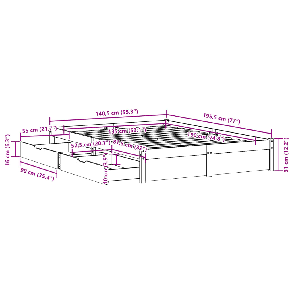 Bedframe Zonder Matras Massief Grenenhout