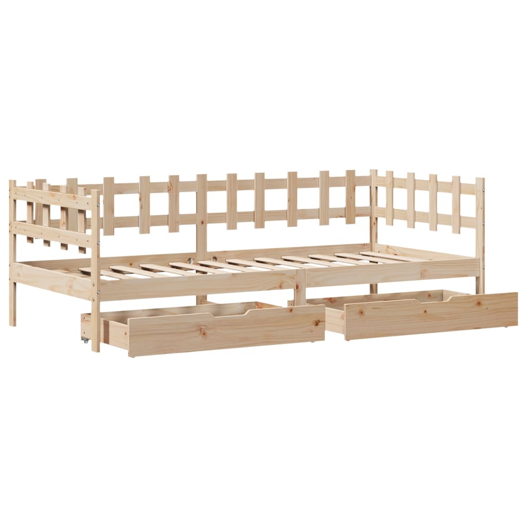 Slaapbank Met Lades 90X190 Cm Massief Grenenhout