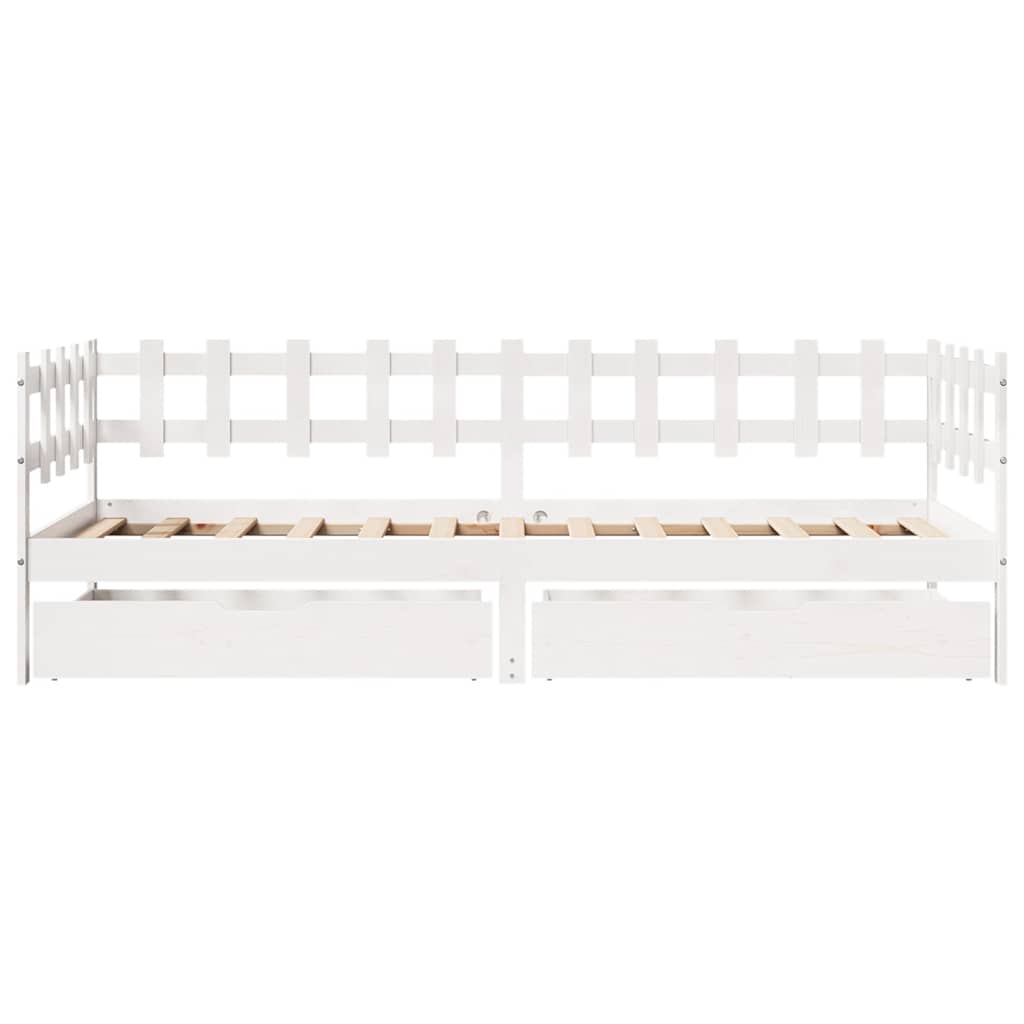 Slaapbank Met Lades 90X190 Cm Massief Grenenhout Wit