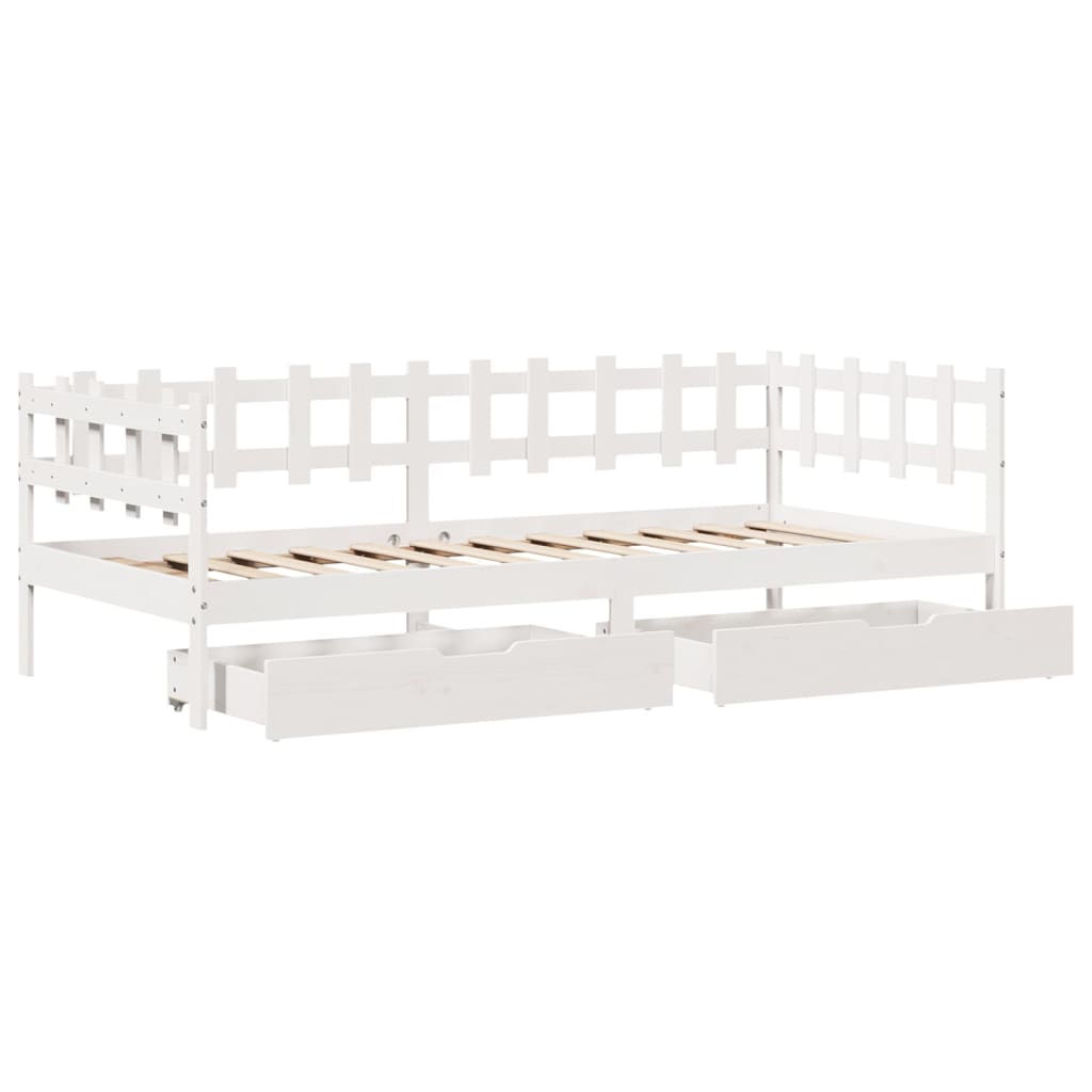 Slaapbank Met Lades 90X190 Cm Massief Grenenhout Wit