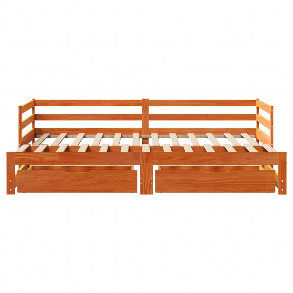 Slaapbank Onderschuifbed En Lades 90X200 Cm Grenenhout Wasbruin