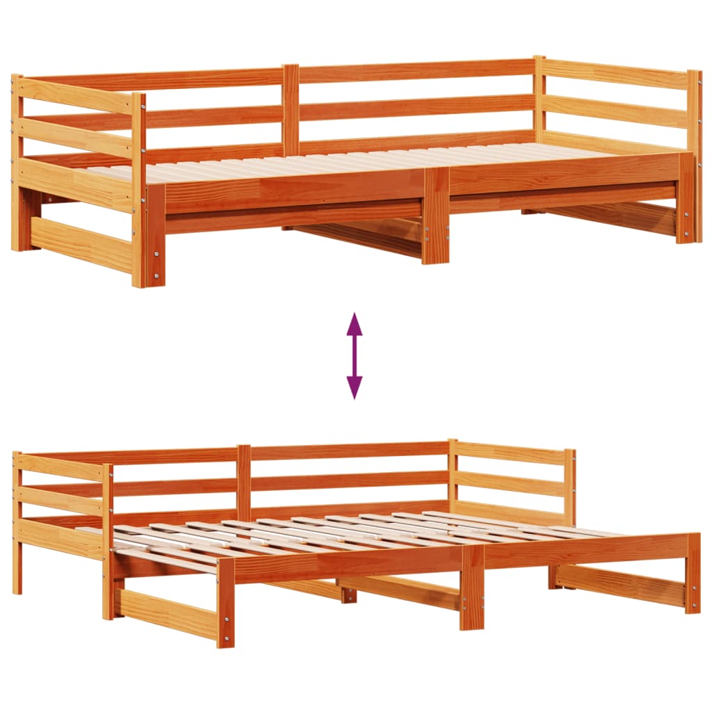 Slaapbank Onderschuifbed En Lades 90X200 Cm Grenenhout Wasbruin