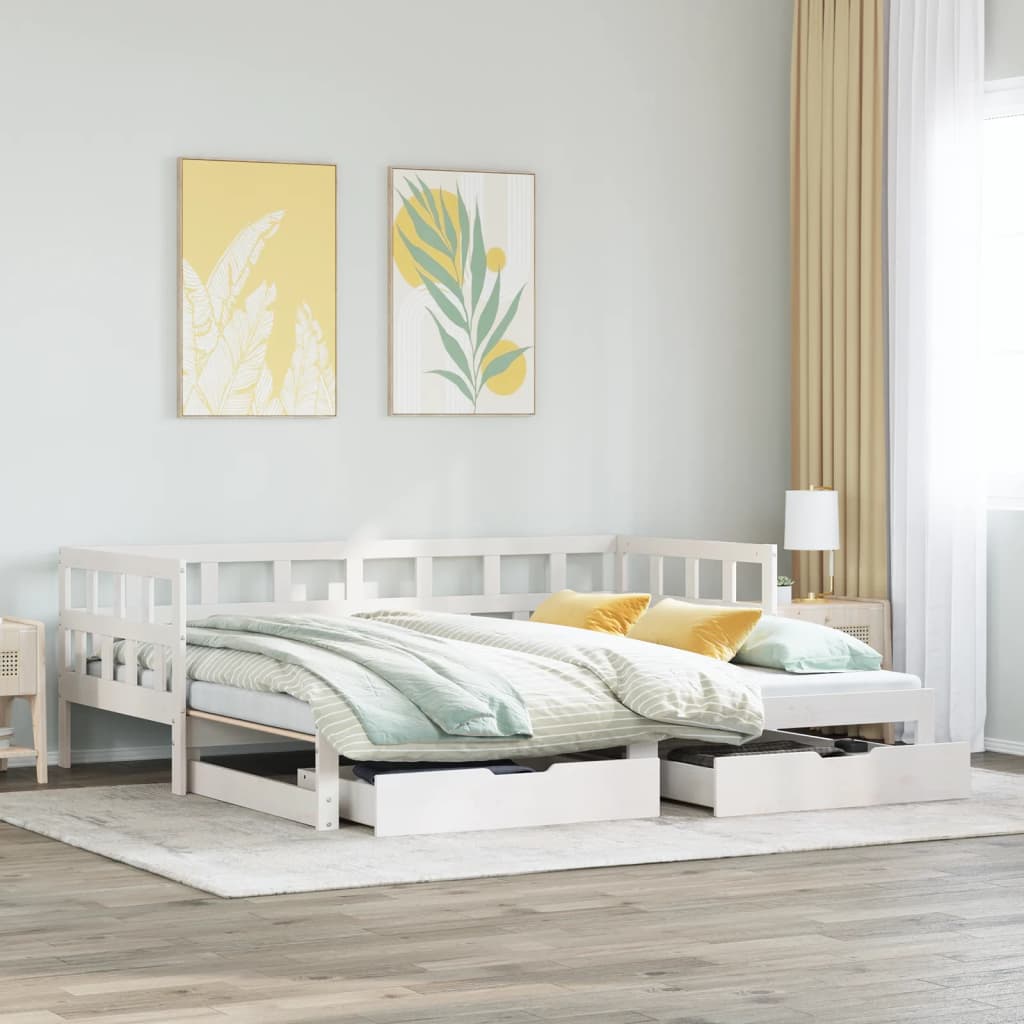 Slaapbank Met Onderschuifbed/Lades Zonder Matras 80X200 Cm Wit