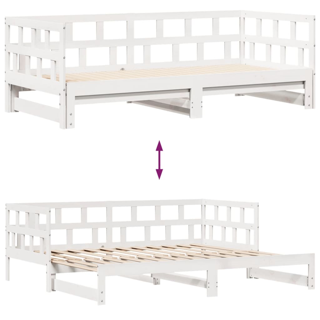 Slaapbank Met Onderschuifbed/Lades Zonder Matras 90X190 Cm Wit