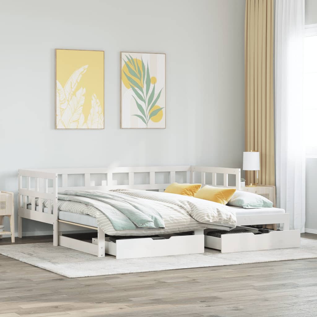 Slaapbank Met Onderschuifbed/Lades Zonder Matras 90X190 Cm Wit