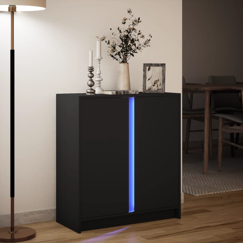 Dressoir Met Led 77X34X85 Cm Bewerkt Hout