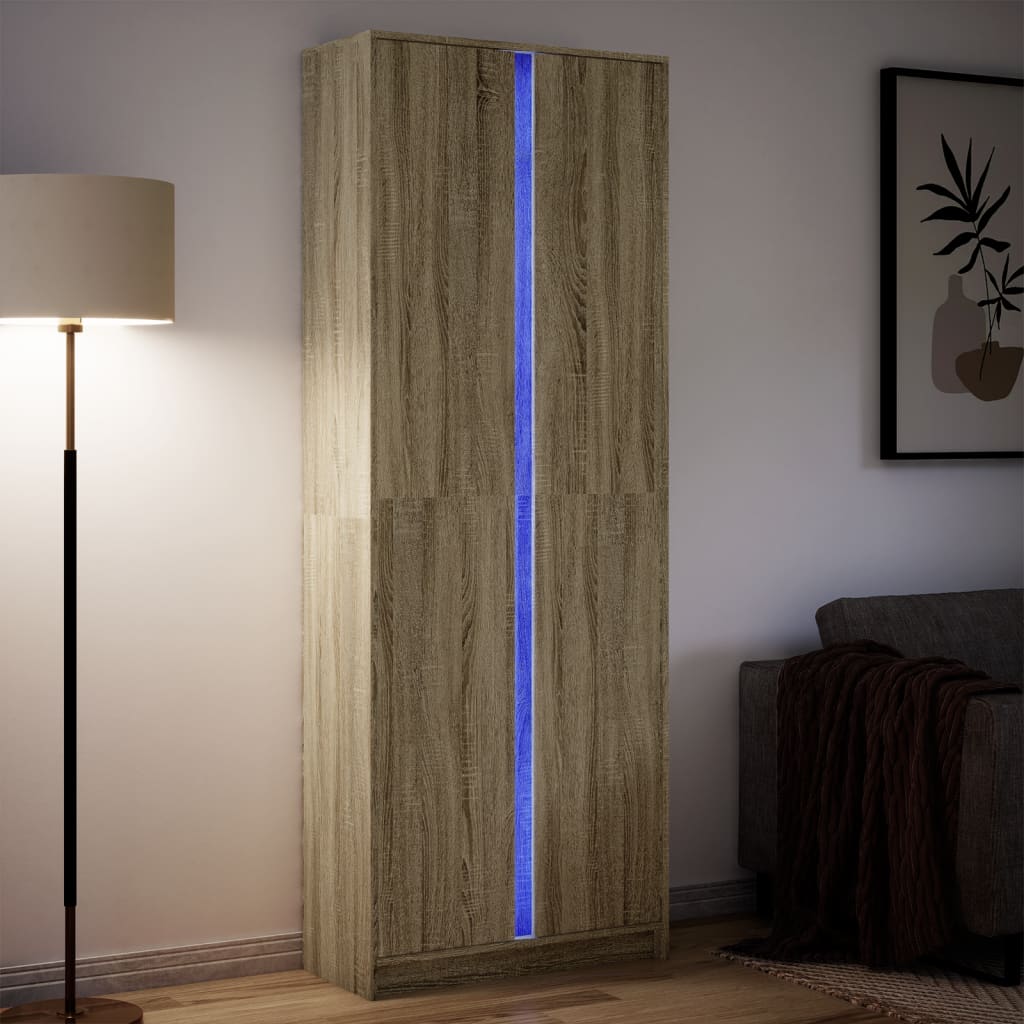 Hoge Kast Met Led 41,5X32,5X200 Cm Bewerkt Hout Bruin Eiken