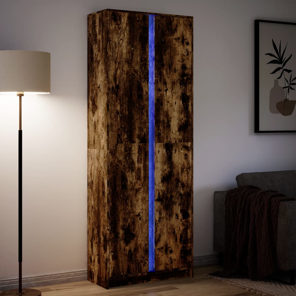 Hoge Kast Met Led 41,5X32,5X200 Cm Bewerkt Hout Bruin Eiken