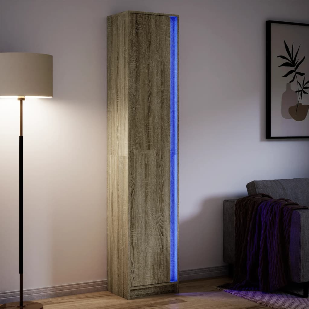 Hoge Kast Met Led 41,5X32,5X200 Cm Bewerkt Hout Bruin Eiken
